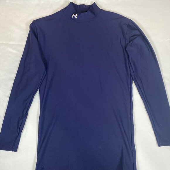 Under Armour Long Sleeve Mock Turtleneck L Nylon Blue Activewear Shirt - Picture 1 of 6